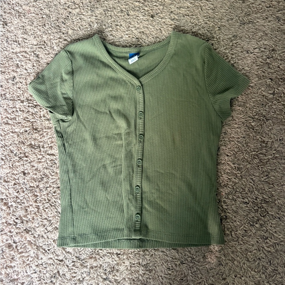 Old Navy Olive Button-Up Kids Shirt